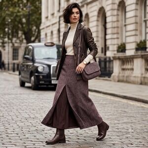Vtg Per Una Italy Tweed Wool Maxi Skirt Dark Academia Whimsigoth Cottagecore 14